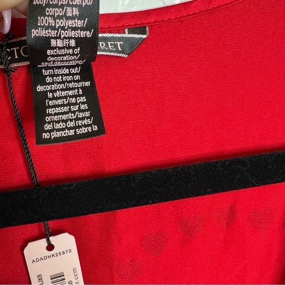 Victoria Secret Robe Cover Up Kimono Satin Red Love Ruffled Front Tie B13 - Picture 8 of 8